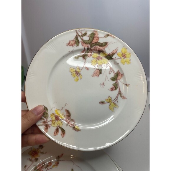 5 Antique Limoges SALAD Plates Yellow Flowers GOLD Edge 7" (Jean Pouyant) - Picture 12 of 14